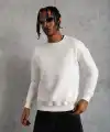 Erkek Düz Bisiklet Yaka 3 iplik pamuklu Sweatshirt - Beyaz
