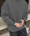 Erkek Düz Bisiklet Yaka 3 iplik pamuklu sweatshirt - Füme