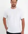 Erkek Düz Penye Tişört Bisiklet Yaka Kısa Kol Regular Fit T-Shirt - Beyaz
