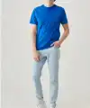 Erkek Düz Penye Tişört Bisiklet Yaka Kısa Kol Regular Fit T-Shirt - Mavi