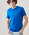 Erkek Düz Penye Tişört Bisiklet Yaka Kısa Kol Regular Fit T-Shirt - Mavi