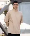 Erkek Düz T-Shirt Kısa Kol Bisiklet Yaka Regular Fit Rahat Kalıp Günlük Tişört - Bej