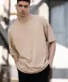 Erkek Düz T-Shirt Kısa Kol Bisiklet Yaka Regular Fit Rahat Kalıp Günlük Tişört - Bej