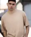 Erkek Düz T-Shirt Kısa Kol Bisiklet Yaka Regular Fit Rahat Kalıp Günlük Tişört - Bej