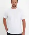 Erkek Düz T-Shirt Kısa Kol Bisiklet Yaka Regular Fit Rahat Kalıp Günlük Tişört - Beyaz