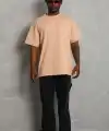 Erkek Düz Yazlık Kısa Kol Tişört Bisiklet Yaka Oversize T-Shirt - Bej