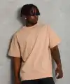 Erkek Düz Yazlık Kısa Kol Tişört Bisiklet Yaka Oversize T-Shirt - Bej