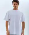 Erkek Düz Yazlık Kısa Kol Tişört Bisiklet Yaka Oversize T-Shirt - Beyaz
