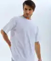 Erkek Düz Yazlık Kısa Kol Tişört Bisiklet Yaka Oversize T-Shirt - Beyaz