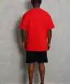Erkek Düz Yazlık Kısa Kol Tişört Bisiklet Yaka Oversize T-Shirt - Kırmızı
