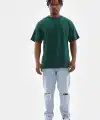 Erkek Düz Yazlık Kısa Kol Tişort Bisiklet Yaka Oversize T-Shirt - Koyu Yeşil