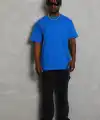 Erkek Düz Yazlık Kısa Kol Tişört Bisiklet Yaka Oversize T-Shirt - Mavi