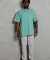 Erkek Düz Yazlık Kısa Kol Tişört Bisiklet Yaka Oversize T-Shirt - Mint Yeşili