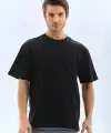 Erkek Düz Yazlık Kısa Kol Tişört Bisiklet Yaka Oversize T-Shirt - Siyah