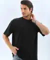 Erkek Düz Yazlık Kısa Kol Tişört Bisiklet Yaka Oversize T-Shirt - Siyah