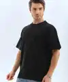 Erkek Düz Yazlık Kısa Kol Tişört Bisiklet Yaka Oversize T-Shirt - Siyah