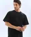 Erkek Düz Yazlık Kısa Kol Tişört Bisiklet Yaka Oversize T-Shirt - Siyah