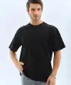 Erkek Düz Yazlık Kısa Kol Tişört Bisiklet Yaka Oversize T-Shirt - Siyah