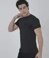 Erkek File Çepli  T-Shirt Kısa Kol Bisiklet Yaka Slimfit Tişört - Siyah