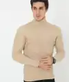 Erkek Fitilli Kaşkorse Kumaş Boğazlı Full Likralı Slimfit Body - Bej