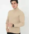 Erkek Fitilli Kaşkorse Kumaş Boğazlı Full Likralı Slimfit Body - Bej