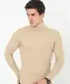 Erkek Fitilli Kaşkorse Kumaş Boğazlı Full Likralı Slimfit Body - Bej
