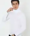Erkek Fitilli Kaşkorse Kumaş Boğazlı Full Likralı Slimfit Body - Beyaz