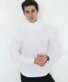 Erkek Fitilli Kaşkorse Kumaş Boğazlı Full Likralı Slimfit Body - Beyaz