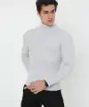 Erkek Fitilli Kaşkorse Kumaş Boğazlı Full Likralı Slimfit Body - Gri