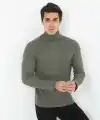 Erkek Fitilli Kaşkorse Kumaş Boğazlı Full Likralı Slimfit Body - Haki