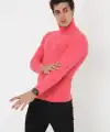 Erkek Fitilli Kaşkorse Kumaş Boğazlı Full Likralı Slimfit Body - Pembe