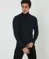 Erkek Fitilli Kaşkorse Kumaş Boğazlı Full Likralı Slimfit Body - Siyah