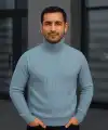 Erkek Fitilli Kazak Tam Boğazlı Balıkçı Yaka Triko 2li Set Bebek Mavisi-Siyah