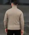 Erkek Fitilli Kazak Tam Boğazlı Balıkçı Yaka Triko 2li Set Bej-Siyah