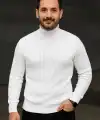 Erkek Fitilli Kazak Tam Boğazlı Balıkçı Yaka Triko 2li Set Beyaz-Siyah