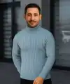 Erkek Fitilli Kazak Tam Boğazlı Balıkçı Yaka Triko 3lü Set Bebek Mavisi-Bej-Siyah