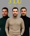 Erkek Fitilli Kazak Tam Boğazlı Balıkçı Yaka Triko 3lü Set  Bej-Haki-Siyah