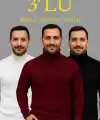 Erkek Fitilli Kazak Tam Boğazlı Balıkçı Yaka Triko 3lü Set Beyaz-Bordo-Siyah