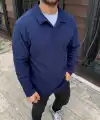 Erkek Fitilli Polar Sweatshirt – Düğmesiz Polo Yaka, Oversize Rahat Kalıp, Kalın Polar Kumaş, Kışlık ve Baharlık Şık Günlük Üst - Lacivert