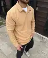 Erkek Fitilli Polar Sweatshirt Düğmesiz Yaka Oversize - Bej