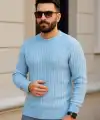 Erkek Fitilli Triko Bisiklet Yaka Kalın Kazak 4lü Set Beyaz-Bebek Mavisi-Gri-Siyah