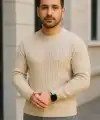 Erkek Fitilli Triko Bisiklet Yaka Kalın Kazak 4lü Set Beyaz-Bebek Mavisi-Gri-Siyah