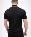 Erkek Fitilli Triko Dokuma Kısa Kol Tişört Yarım Boğaz Modern Yazlık T-Shirt - Siyah