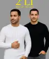 Erkek Fitilli Triko Kazak 2’li Set Siyah Beyaz Kalın Dokuma Pamuklu Regular Fit Bisiklet