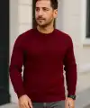 Erkek Fitilli Triko Kazak 2’li Set Siyah Bordo Kalın Dokuma Pamuklu Regular Fit Bisiklet