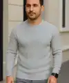 Erkek Fitilli Triko Kazak 2’li Set Siyah Gri Kalın Dokuma Pamuklu Regular Fit Bisiklet