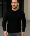 Erkek Fitilli Triko Kazak 2’li Set Siyah Gri Kalın Dokuma Pamuklu Regular Fit Bisiklet