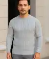 Erkek Fitilli Triko Kazak 2’li Set Siyah Gri Kalın Dokuma Pamuklu Regular Fit Bisiklet