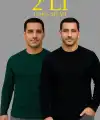 Erkek Fitilli Triko Kazak 2’li Set Siyah Haki Kalın Dokuma Pamuklu Regular Fit Bisiklet