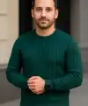 Erkek Fitilli Triko Kazak 2’li Set Siyah Haki Kalın Dokuma Pamuklu Regular Fit Bisiklet